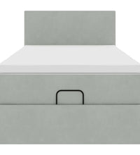 Ottoman-Bett mit Matratze & LEDs Hellgrau 100x200 cm Samt