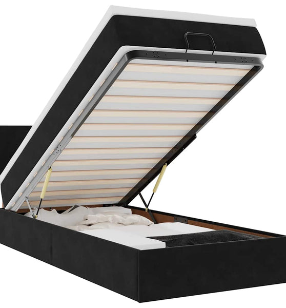 Ottoman-Bett mit Matratze & LEDs Schwarz 100x200 cm Samt