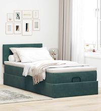 Ottoman-Bett mit Matratze & LEDs Dunkelgrün 100x200 cm Samt