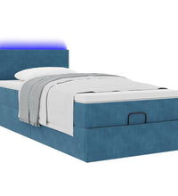 Ottoman-Bett mit Matratze & LEDs Dunkelblau 100x200 cm Samt