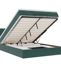 Ottoman-Bett mit Matratze & LEDs Dunkelgrün 140x200 cm Samt