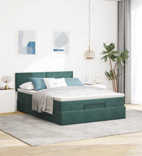 Ottoman-Bett mit Matratze & LEDs Dunkelgrün 140x200 cm Samt