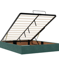 Ottoman-Bett mit Matratze & LEDs Dunkelgrün 140x200 cm Samt