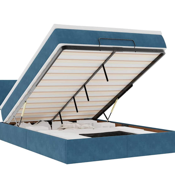 Ottoman-Bett mit Matratze & LEDs Dunkelblau 140x200 cm Samt