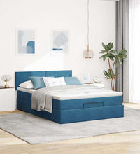 Ottoman-Bett mit Matratze & LEDs Dunkelblau 140x200 cm Samt