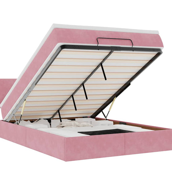 Ottoman-Bett mit Matratze & LEDs Rosa 140x200 cm Samt