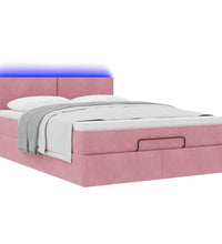 Ottoman-Bett mit Matratze & LEDs Rosa 140x200 cm Samt