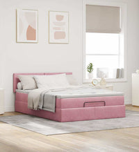 Ottoman-Bett mit Matratze & LEDs Rosa 140x200 cm Samt