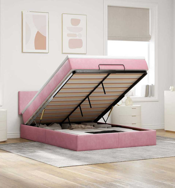 Ottoman-Bett mit Matratze & LEDs Rosa 140x200 cm Samt