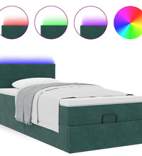 Ottomane Bett mit Matratze & LEDs Dunkelgrün 80x200 cm Samt