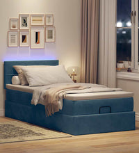 Ottomane Bett mit Matratze & LEDs Dunkelblau 80x200 cm Samt