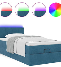 Ottomane Bett mit Matratze & LEDs Dunkelblau 80x200 cm Samt