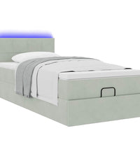 Ottoman-Bett mit Matratze & LEDs Hellgrau 90x190 cm Samt