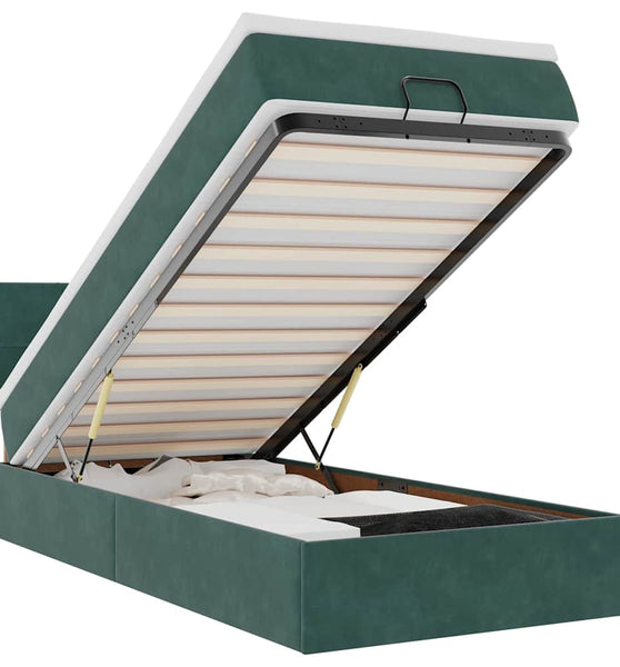 Ottoman-Bett mit Matratze & LEDs Dunkelgrün 90x190 cm Samt