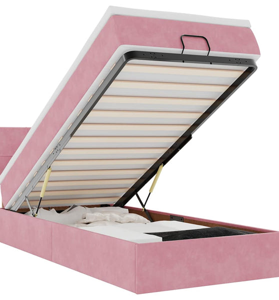 Ottoman-Bett mit Matratze & LEDs Rosa 90x190 cm Samt