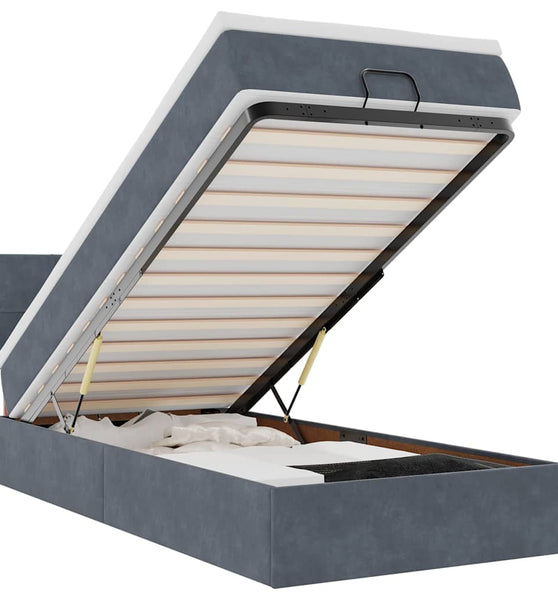 Ottoman-Bett mit Matratze & LEDs Dunkelgrau 90x200 cm Samt
