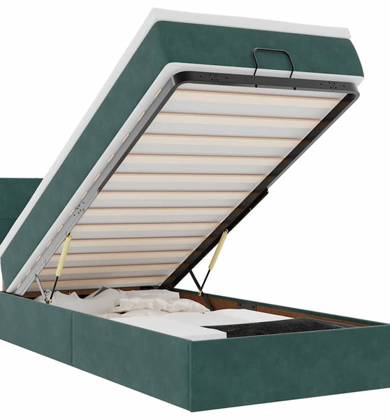 Ottomane Bett mit Matratze & LEDs Dunkelgrün 90x200 cm Samt