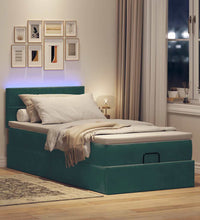 Ottomane Bett mit Matratze & LEDs Dunkelgrün 90x200 cm Samt