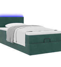 Ottomane Bett mit Matratze & LEDs Dunkelgrün 90x200 cm Samt