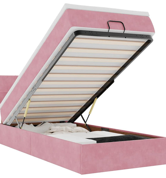 Ottoman-Bett mit Matratze & LEDs Rosa 90x200 cm Samt