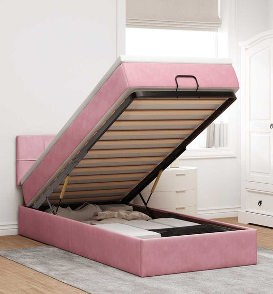 Ottoman-Bett mit Matratze & LEDs Rosa 90x200 cm Samt