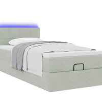 Ottoman-Bett mit Matratze & LEDs Hellgrau 100x200 cm Samt