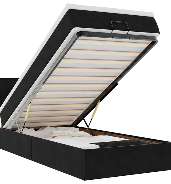 Ottoman-Bett mit Matratze & LEDs Schwarz 100x200 cm Samt