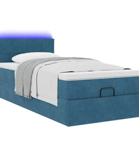 Ottoman-Bett mit Matratze & LEDs Dunkelblau 100x200 cm Samt