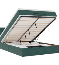 Ottoman-Bett mit Matratze & LEDs Dunkelgrün 140x200 cm Samt