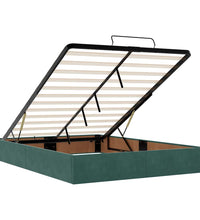 Ottoman-Bett mit Matratze & LEDs Dunkelgrün 140x200 cm Samt