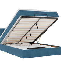 Ottoman-Bett mit Matratze & LEDs Dunkelblau 140x200 cm Samt