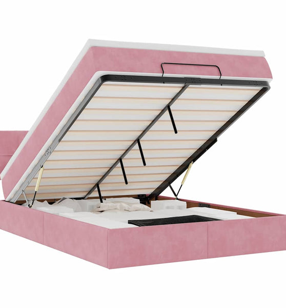 Ottoman-Bett mit Matratze & LEDs Rosa 140x200 cm Samt
