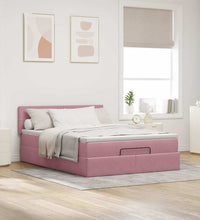 Ottoman-Bett mit Matratze & LEDs Rosa 140x200 cm Samt