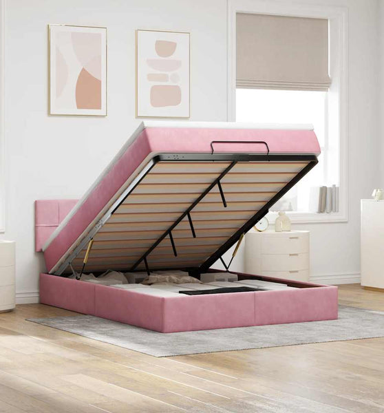 Ottoman-Bett mit Matratze & LEDs Rosa 140x200 cm Samt