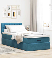 Ottomane Bett mit Matratze & LEDs Dunkelblau 80x200 cm Samt