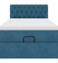 Ottomane Bett mit Matratze & LEDs Dunkelblau 80x200 cm Samt