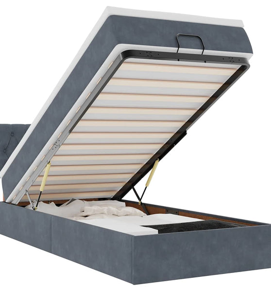 Ottoman-Bett mit Matratze & LEDs Dunkelgrau 90x190 cm Samt