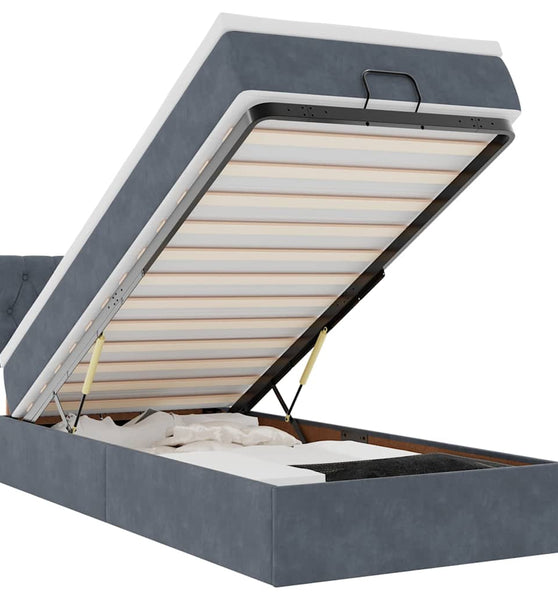 Ottoman-Bett mit Matratze & LEDs Dunkelgrau 90x200 cm Samt