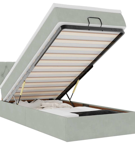 Ottoman-Bett mit Matratze & LEDs Hellgrau 100x200 cm Samt