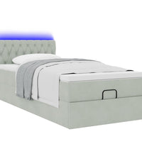 Ottoman-Bett mit Matratze & LEDs Hellgrau 100x200 cm Samt