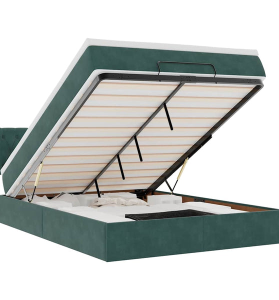 Ottoman-Bett mit Matratze & LEDs Dunkelgrün 140x200 cm Samt