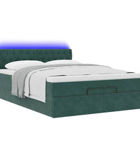 Ottoman-Bett mit Matratze & LEDs Dunkelgrün 140x200 cm Samt