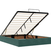 Ottoman-Bett mit Matratze & LEDs Dunkelgrün 140x200 cm Samt