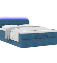 Ottoman-Bett mit Matratze & LEDs Dunkelblau 140x200 cm Samt