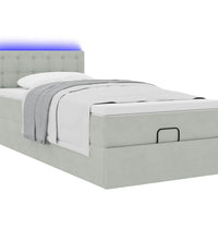 Ottoman-Bett mit Matratze & LEDs Hellgrau 90x190 cm Samt