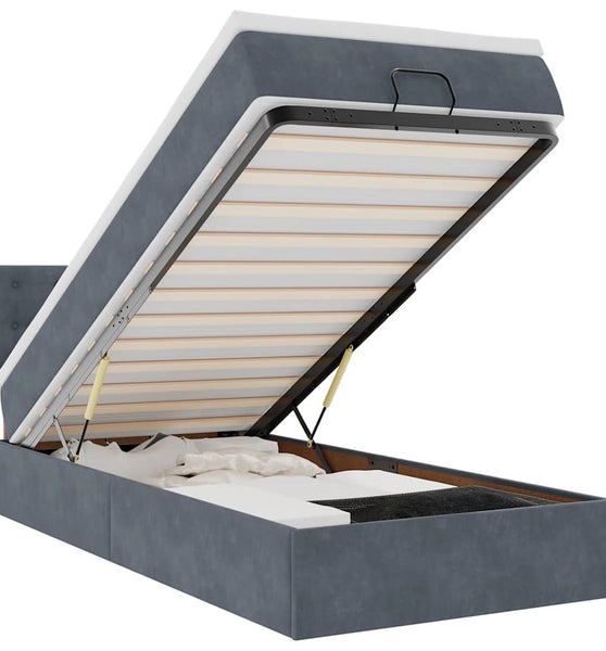 Ottoman-Bett mit Matratze & LEDs Dunkelgrau 90x190 cm Samt