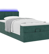 Ottoman-Bett mit Matratze & LEDs Dunkelgrün 90x190 cm Samt