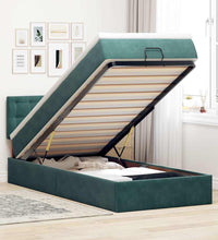 Ottoman-Bett mit Matratze & LEDs Dunkelgrün 90x190 cm Samt