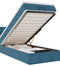 Ottoman-Bett mit Matratze & LEDs Dunkelblau 90x190 cm Samt