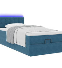 Ottoman-Bett mit Matratze & LEDs Dunkelblau 90x190 cm Samt